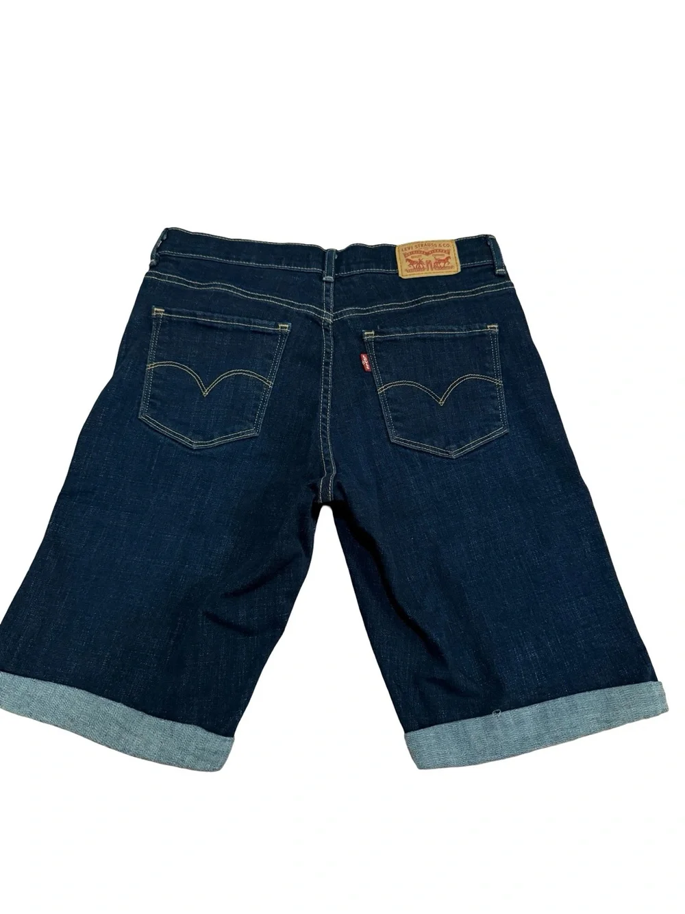 Levi’s Classic Bermuda Denim Shorts Women’s 27 Dark Wash Cuffed Long Jean Shorts